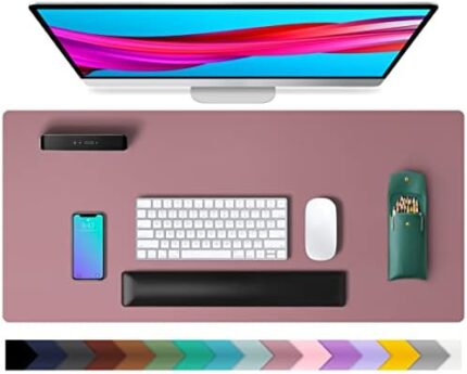 Mouse/ Desk Pad Protector or Mat, Non-Slip PU Leather Desk Blotter,Waterproof Laptop Desk Writing Pad for Office and Home (31.5" x 15.7", Dark Pink)