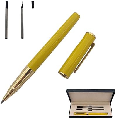 NP Acoud Signature Pen Premium Metal Rollerball & Ballpoint Pen Creative Gift Pen with Two 0.5mm Black Replaceable Refills High-grade Pen Case Nice Gift for Family Friends and Colleagues (Yellow)