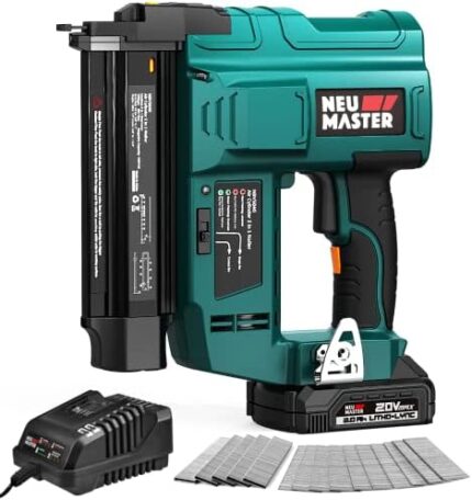 Nail Gun Battery Powered, NEU MASTER 18 Gauge 2 in 1 Cordless Brad Nailer/Staple Gun with 2.0Ah Li-ion Battery, 1000pcs Nails and 500pcs Staples Included, for Home Improvement, Woodworking