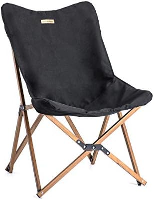 Naturehike Outdoor Furniture Camping Wood Grain Aluminum Folding Moon Chair (Black)