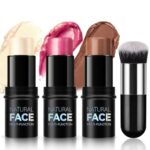 NewBang 3Pcs Contour Highlighter Cream Blush Stick for Cheeks Eyes Lips Lightweight Dewy Finish Blush Stick Waterproof Long Lasting Contour Stick Trio Wand Face Makeup Set for Girls and Women (1+3+4)