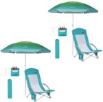Nice C Beach Chair, Beach Chairs for Adults with Umbrella and Cooler, High Back, Cup Holder & Carry Bag & Heavy Duty Compact Outdoor, Camping (Set of 2 Blue)