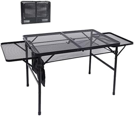 Nice C Grill Table, Folding Camping Table, Card Table Adjustable Height & Width, Mesh Bag, Side-Pocket Lightweight, Carry Handle for Outdoor, Picnic, Beach, Indoor