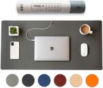 Nordik Leather Desk Mat Cable Organizer (Alaskan Gray 35 X 17 inch) Premium Extended Mouse Mat for Home Office Accessories - Non-Slip Vegan Leather Desk Pad Protector & Desk Blotter Pad