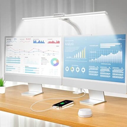 OREiN LED Desk Lamps for Home Office, 23W Desk Light with Touch & Remote Control, 5 Color Modes/Stepless Dimming/ 4 Timer, Desk Lamp with USB Charging Port, Office Desk Lamp with Clamp, White