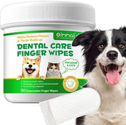 Oimmal 50Pcs Teeth Cleaning Wipes for Dogs & Cats, Dog Breath Freshener Dental Finger Wipes, Dog Dental Care Wipes Helps Wipe Away Plaque & Tartar - Freshens Breath, No-Rinse Dog Finger Toothbrush