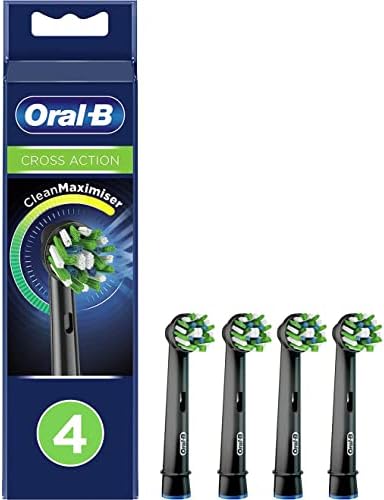 Oral-B Crossaction Electric Toothbrush Replacement Brush Head Refills, Black , 4 Count (Pack of 1)