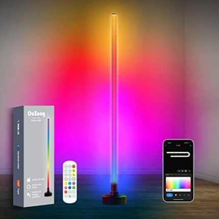 OuZong Corner Floor Lamp, 1.5 Times Longer lifespan, Smart RGB LED Corner Lamp with App and Remote Control, 16 Million Colors led lamp & 100+ Scene, Easy to Install, for Living Rooms