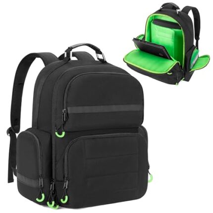 PGmoon Game Backpack Compatible with Xbox One/One S/ One X, Xbox Series S, Xbox 360/ 360 Slim, Travel Carrying case with Multiple Pockets for 15.6’’ Laptop, Controllers, Cables (Patent Design)