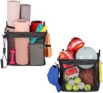 PLKOW Wall Mount Sports Ball Storage Rack 2 Pack, Ball Holder Home Gym Storage for Balls, Yoga Mat, Foam Roller, Toys, Heavy Duty Steel Frame with Oxford Cloth and Hooks, 2 Packs