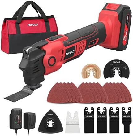 POPULO 20V Cordless Oscillating Tool Kits, 22000 OPM Variable Speed, 4.5° Oscillating Angle Multi Tool, 27 Piece Battery Powered Multi-Tool for Cutting Wood, Drywall, Nails, Scraping, and Sanding