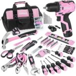 POPULO Pink Home Tool Kit 236-Piece with Brushless 12V 2000mAh Cordless Drill Driver, Lady's Basic Tool Set with 12-Inch Pink Tool Bag, Power Drill Sets Combo Kit for Women, House, DIY
