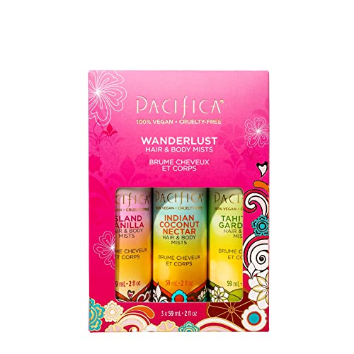 Pacifica Beauty, Wanderlust Hair Perfume & Body Spray Trial Set, Pacifica Beauty, Wanderlust Hair Perfume & Body Spray Trial Set, Island Vanilla, Mini Bottles, 3 Scents, Fragrance Sampler Gift Set, Natural & Essential Oils, Clean, Vegan & Cruelty Free