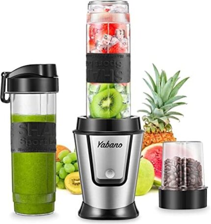 Personal Blender with 2 x 20oz Travel Bottle and Coffee/Spices Jar, Portable Smoothie Blender and Coffee Grinder in One, 500W Single Serve Blender for Shakes and Smoothies, BPA free(Black)