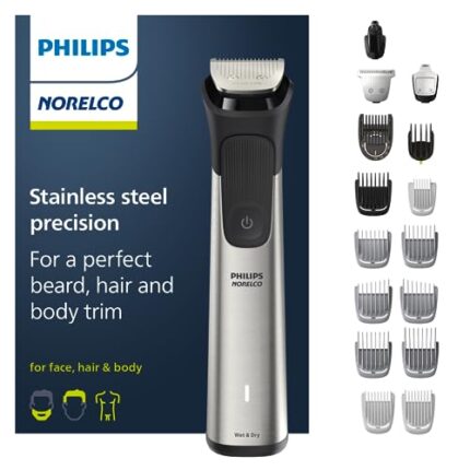 Philips Norelco Multigroom Series 7000, Mens Grooming Kit with Trimmer for Beard, Head, Hair, Body, Groin, and Face - NO Blade Oil Needed, MG7910/49