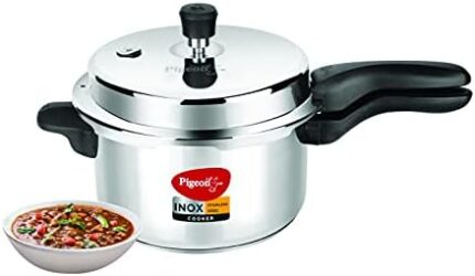 Pigeon 5 Quart Pressure Cooker, Small, Stainless Steel, Olla de Presion Acero Inoxidable, Gas & Induction Compatible, Fast Instant Pressure Pot for Meat, Rice & Legumes, Indian Pressure Cooker 5 Liter