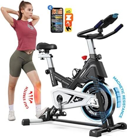Pooboo Magnetic Exercise Bike Stationary, Indoor Cycling Bike with Built-In Bluetooth Sensor Compatible with Exercise bike apps& Ipad Mount, Comfortable seat and Slant Board, Silent Belt Drive, 350LBS Weight Capacity