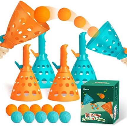Pop and Catch Ball Game with 10 Balls and 4 Catch Launcher Baskets - Outdoor Indoor Game Activities for Boys & Girls, Halloween Beach Yard Sport Toy for Kids Age 5 6 7 8 9 10 11 12+