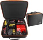 Portable Tool Battery Hard Carrying Case fits for Dewalt/Milwaukee/Makita/Ryobi 12V/18V/20V Battery & Charger,Power Tool Box Storage Bag with Adjustable Dividers for Small Parts & Hardware Organizer