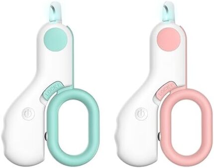 Poxaqew Pet Nail Clippers,with LED Lights,Avoid Excessive Cutting,Safety Lock,Professional Beauty Care Tools,Suitable for Small Pets Such as Cats and Rabbits (Blue/Pink) 2PCS