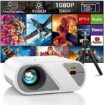 Roconia Projector, Full HD 1080P Video Projector With Tripod, Portable Mini Outdoor Movie Projector For iPhone, Home Theater Projector Compatible With HDMI/USB/AV/Smartphone/TV Stick/Laptop