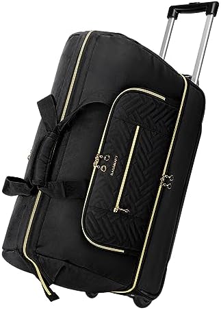 Rolling Duffle Bag with Wheels 21", BAGSMART Carry-on Luggage Large Travel Bag with Shoes Compartment, Weekender Overnight Bag for Travel, Business Trips(Black)