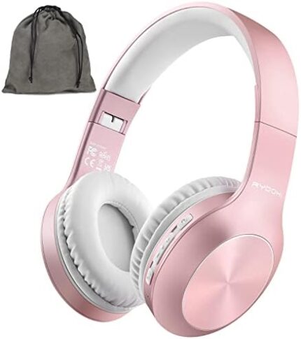 Rydohi Bluetooth Headphones Over Ear, 68H Playtime and 3 EQ Music Modes Wireless Headphones with Microphone/Deep Bass, HiFi Stereo Foldable Lightweight Headset for PC Home Travel Office (Rose Gold)