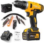 SALEM MASTER Cordless Drill Driver - 21V Max Impact Drill with 3/8" Auto Chuck 23+1 Clutch 2-Speed Lithium-Ion Battery Built-in LED Compact Drill for Home Improvement & DIY Project