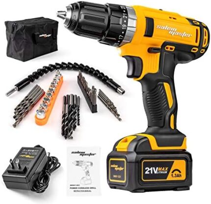 SALEM MASTER Cordless Drill Driver - 21V Max Impact Drill with 3/8" Auto Chuck 23+1 Clutch 2-Speed Lithium-Ion Battery Built-in LED Compact Drill for Home Improvement & DIY Project