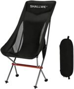 SHALLWE Ultralight High Back Folding Camping Chair, Upgraded All Aluminum Structure, Built-in Pillow, Side Pocket & Carry Bag, Compact & Heavy Duty for Outdoor Backpacking(Pitch-Dark)