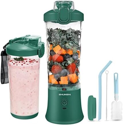 SHUNSHI Portable Blender 20 Oz, Personal Size Blender for Shakes and Smoothies with 6 Blades, Mini Small Smoothie Blender Bottles for Kitchen, Home, Travel (Green)
