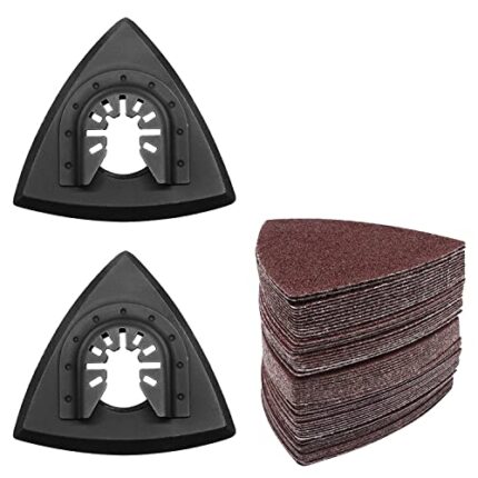 SWZHAI 2 PCS 3-1/8" Oscillating Tool Sanding Pad & 50 Pcs 80mm Triangle Sanding Pads Assorted 60/80/120/180/240 Grits, Universal Triangular Hook & Loop Multitool Sanding Pads Attachment Kits