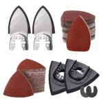 Sankuai 206pcs Oscillating Tool Detail Sanding Pads Kit, 2pcs Triangle Sanding Pads, 2pcs Finger Sanding Pads, 2pcs C-Clip Adapters, 200pcs 40mm 80mm Multitool Sandingpaper for Wood Plaster Sanding