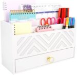 Sawjut Wood Desk Organizers with Drawer - Bill Mail Organizer and Mail Holder for Kitchen - Desk Accessories & Workspace Organizers with 7 Compartments for Desk Organization