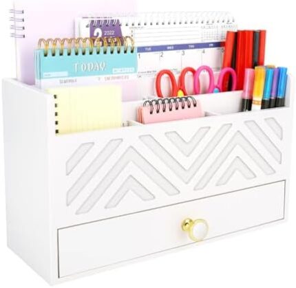 Sawjut Wood Desk Organizers with Drawer - Bill Mail Organizer and Mail Holder for Kitchen - Desk Accessories & Workspace Organizers with 7 Compartments for Desk Organization