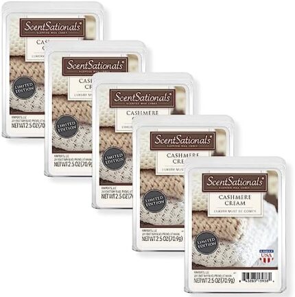 Scentsationals Scented Wax Fragrance Melts -Cashmere Cream - Wax Cubes Pack, Home Warmer Tart, Electric Wickless Candle Bar Air Freshener, Spa Aroma Decor Gift - 2.5 oz (5-Pack)