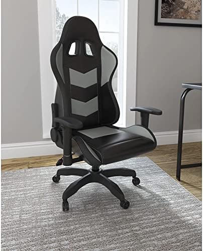 Signature Design by Ashley Lynxtyn Swivel Home Office Gaming Chair with LED Lighting, Black & Gray