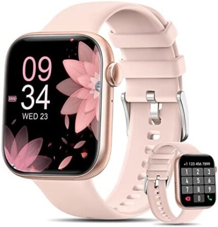 Smart Watch Women(Answer/Make Calls), 2023 Newest 1.8'' Bluetooth Smart Watch for Android iPhones, 5ATM Waterproof Outdoor Fitness Tracker with AI Voice/Heart Rate/SpO2/Sleep Monitor, Smartwatch Pink