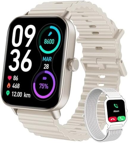 Smart Watch for Men Women with Bluetooth Call, Fitness Trackers Watch with Heart Rate Sleep Monitor, Alexa Built-in 1.8" DIY Dial 100 Sports Modes IP68 Waterproof Smartwatch for iOS (Starlight)