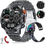 Smart Watches for Men Military with Big AMOLED Touchscreen Always on Display Large Capacity Battery Answer/Make Calls IP68 Waterproof Heart Rate Blood Pressure Step Fitness Tracker Men's Smartwatch