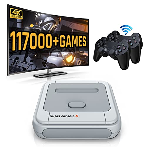 Super Console X 256G, Retro Video Game Consoles Built in Super Console X 256G, Retro Video Game Consoles Built in 117,000+ Classic Games,Game System for 4K HD/AV Output,Compatible with 60+ Emulators, 2 Wireless Controllers,Gift for Men/Boyfriend