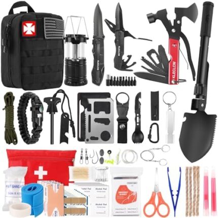 Survival Kit and First Aid kit, Emergency Supplies Camping Accessories with Upgraded Molle Bag, Gifts for Men and Women Outdoor Adventure Camping Hiking Hunting