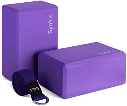 Syntus Yoga Block and Yoga Strap Set, 2 EVA Foam Soft Non-Slip Yoga Blocks 9×6×4 inches, 8FT Metal D-Ring Strap for Yoga, General Fitness, Pilates, Stretching and Toning