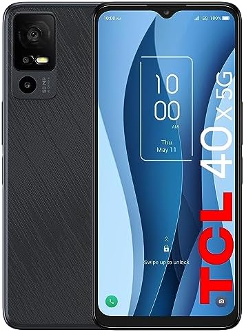 TCL 40 X 5G Unlocked Phone, 6.56 Inch HD+ Display Smartphone, 5000 mAh Cell Phone, 50MP Main Camera, Android 13, 4GB + 64GB Mobile Phone, U.S. Version, Starlight Black
