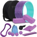 THYWD Yoga Wheel 12 in 1 Set with Back Roller for Pain Relief & Deep Tissue Massage Yoga Blocks 2 Pack with Yoga Ring,Yoga Strap,Resistance Bands,Elastic Band,Massage Ball,Perfect Yoga Accessory for Stretching Massage,Yoga Starter Kit for Beginner
