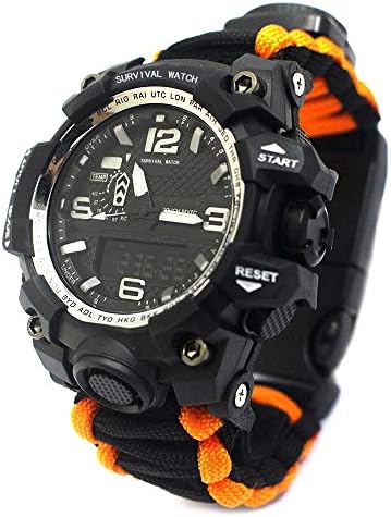 TecHong 6 in 1 Outdoor Survival Bracelet Watch, Emergency Sports Waterproof Wristband First Aid Tools with Paracord, Compass, Thermometer, Whistle, Fire Starter for Camping & Adventure