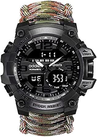 TecHong Sports Wrist Watch - Multifunction Outdoor Survival Bracelet, Waterproof Emergency Wristband First Aid Tools with Paracord, Compass, Whistle, Fire Starter for Camping & Adventure