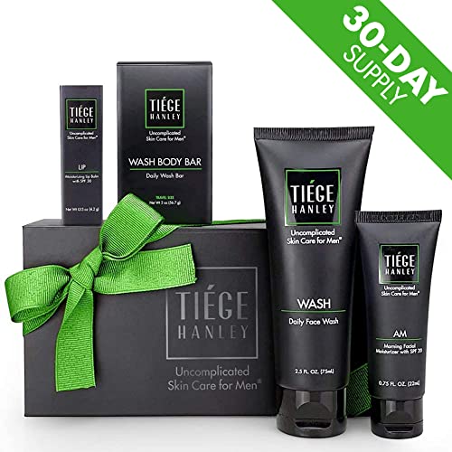 Tiege Hanley Men's Skin Care Gift Set | 4 Products Tiege Hanley Men's Skin Care Gift Set | 4 Products | Face Wash, Moisturizer w SFP, Lip Balm w SPF and a Bonus Travel Size Lightly Exfoliating Bar Soap | Uncomplicated Skin Care Routine