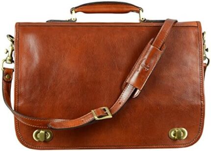 Time Resistance Leather Briefcase for Men - Italian Full Grain Leather Laptop Bag - Messenger Bag - Gift Box Included