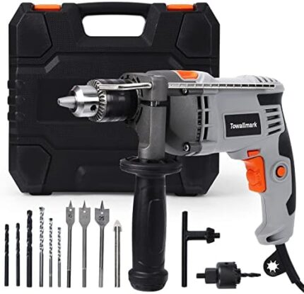 Towallmark 7.5-Amp Hammer Drill with Aluminum Alloy Housing, 1/2-Inch Corded Electric Hammer Drill with 3000RPM, Variable Speed, 15 Drill Bits with Toolbox for Home Improvement, DIY